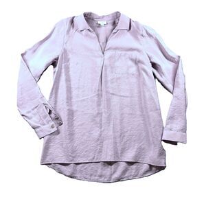 J Jill Women Popover Top Blouse Long Roll Tab Sleeves Lavender Small Tall D132